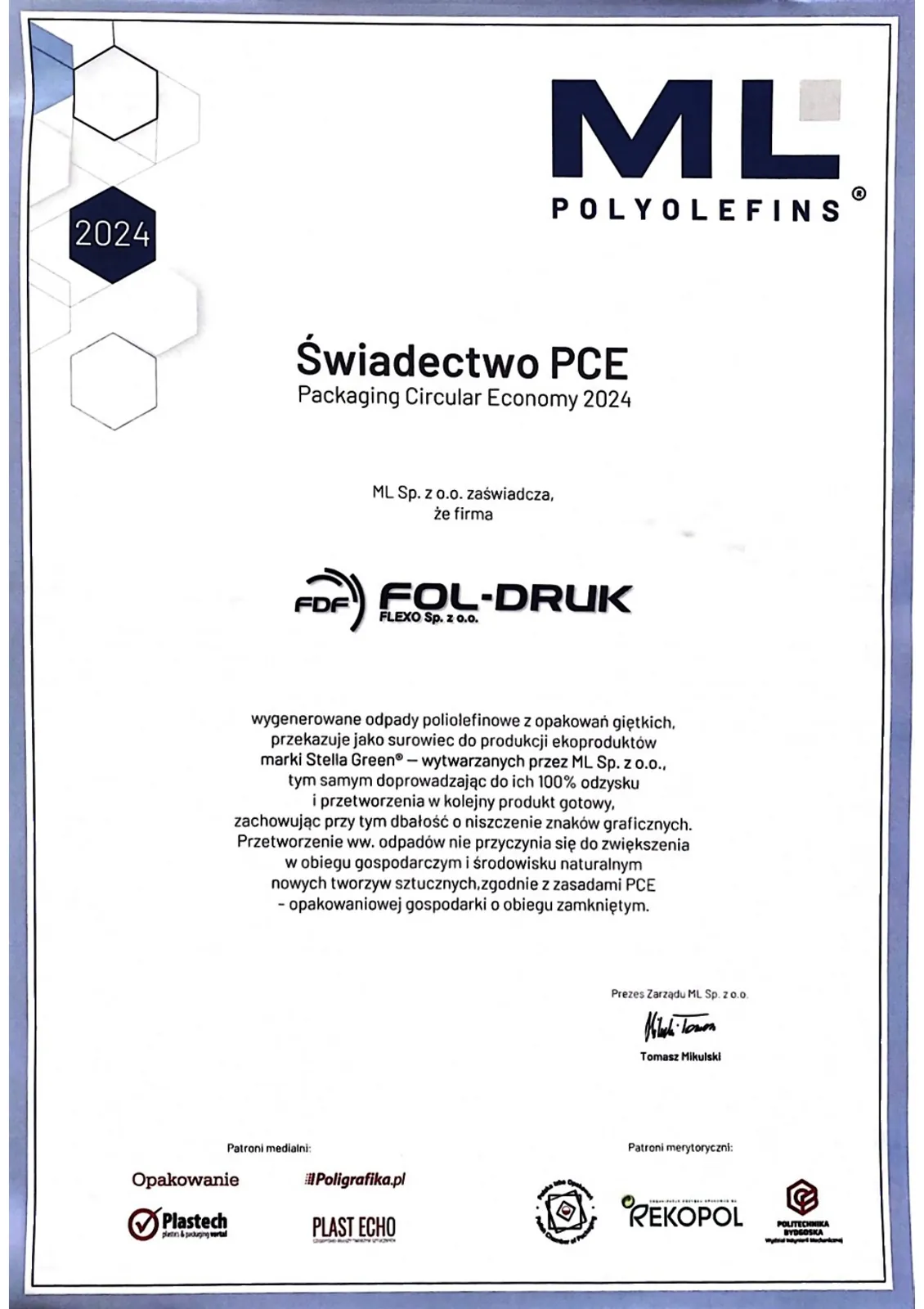 Świadectwo PCE