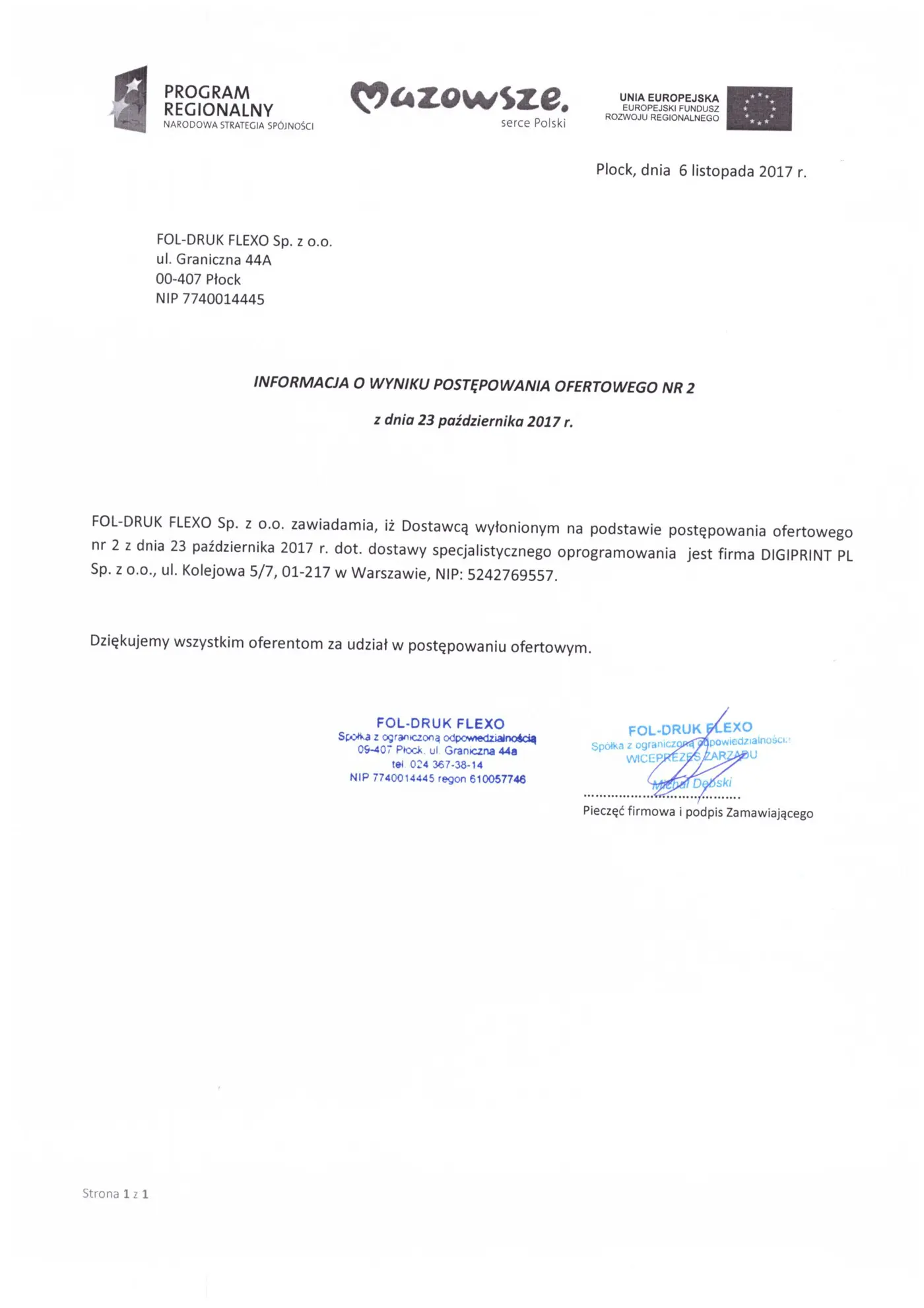 Informacja o wyborze wykonawcy – Zapytanie nr 2
