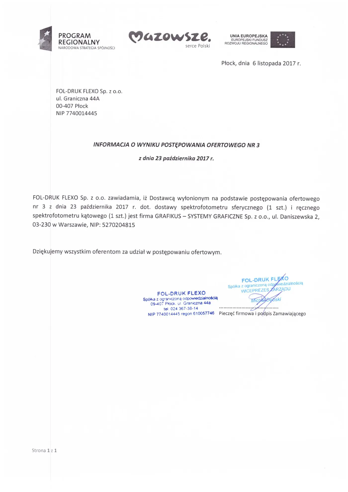 Informacja o wyborze wykonawcy – Zapytanie nr 3